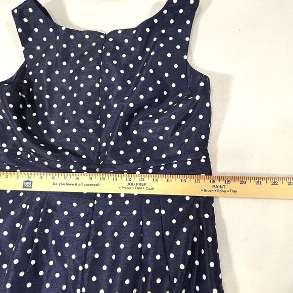 Signature By Robbie Bee Blue Polka Dot Dress Sleeveless Cinched Waist - Picture 8 of 13